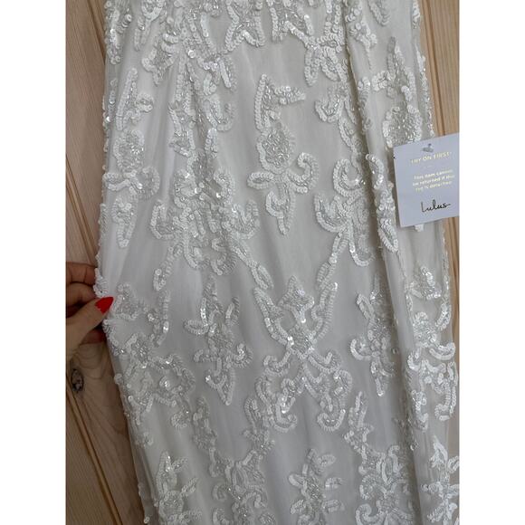 NWT Lulus Everlasting Passion White Sequin Beaded Backless Maxi Dress Bride XXS - Picture 11 of 12